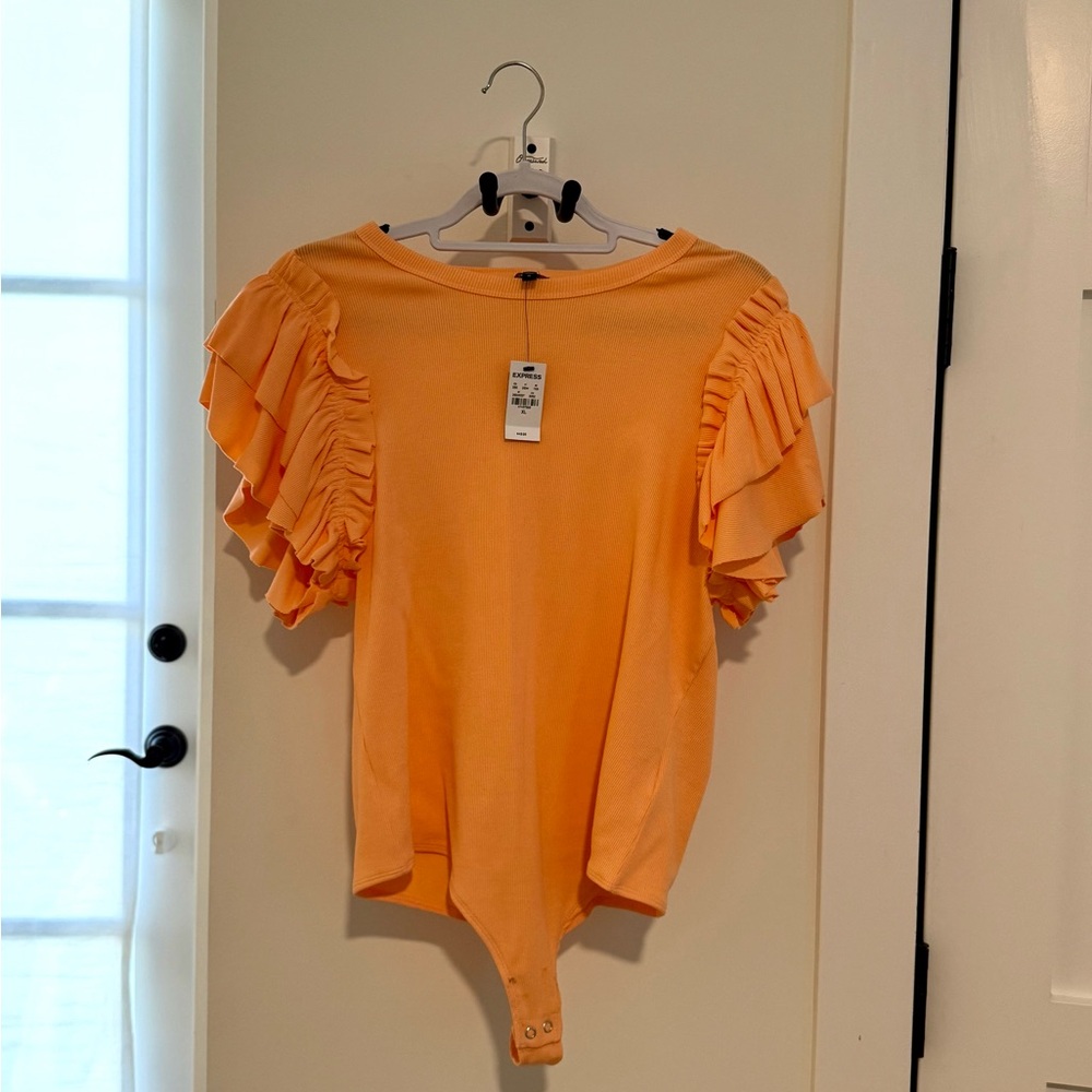 Express Peach Ruffle Sleeve Women's Bodysuit